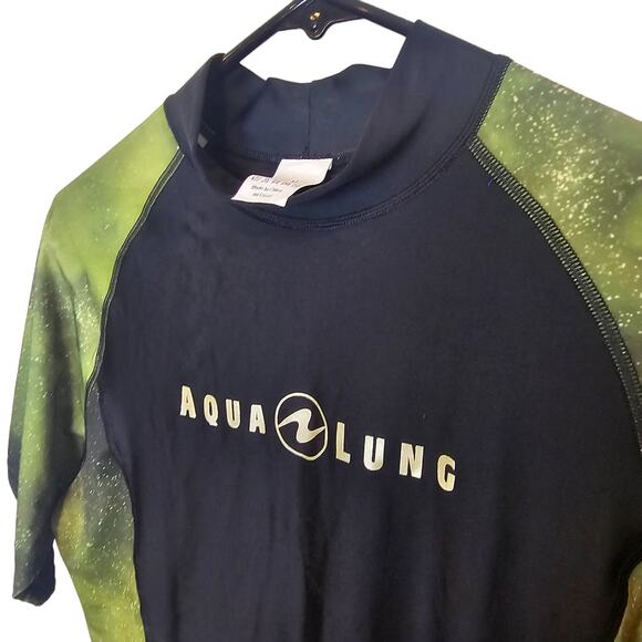 Aqua Lung Rash Guard Short Sleeve Rash Guard Men M Black Green Swim Top Men - Picture 5 of 9